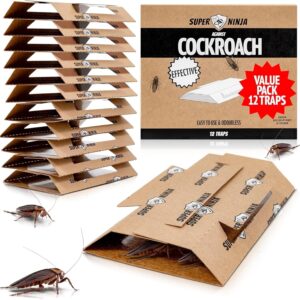 12-Pack Ninja Cockroach Traps – Indoor Roach Control, Safe & Toxin-Free, with Food Attractant for Home, Garage & Shed