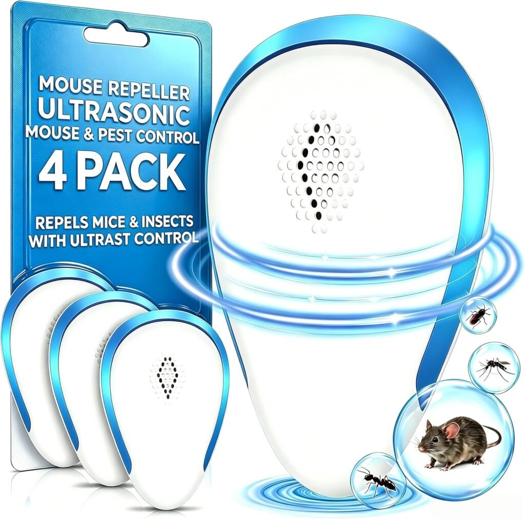 4-Pack Ultrasonic Pest Repeller – Plug-In Mouse & Rodent Repellent for Home, Garage & Office, Repels Mice, Rats, Ants, Spiders & Mosquitoes, Pet & Child Friendly (Blue)