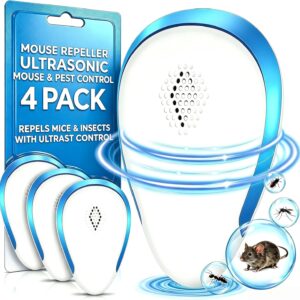 4-Pack Ultrasonic Pest Repeller – Plug-In Mouse & Rodent Repellent for Home, Garage & Office, Repels Mice, Rats, Ants, Spiders & Mosquitoes, Pet & Child Friendly (Blue)
