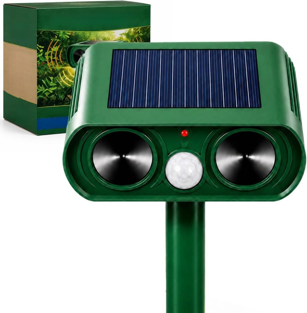 Solar Cat Repellent for Gardens – Ultrasonic & Flashing LED Animal Deterrent, Waterproof Outdoor Cat, Rat & Fox Repeller for Lawns, Patios & Yards