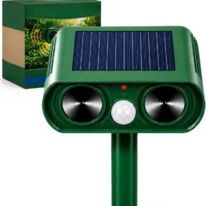 Solar Cat Repellent for Gardens – Ultrasonic & Flashing LED Animal Deterrent, Waterproof Outdoor Cat, Rat & Fox Repeller for Lawns, Patios & Yards