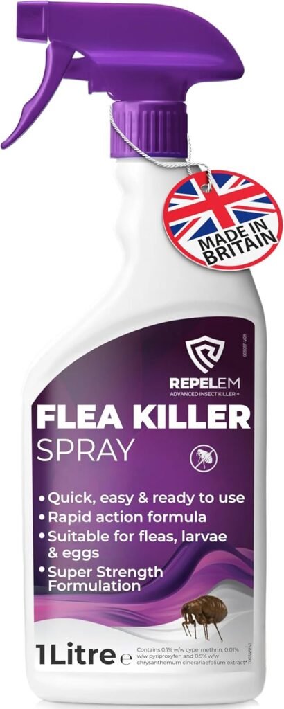 REPELEM Flea Spray 1L – Household Flea Killer for Eggs, Larvae & Adult Fleas, Ready-to-Use Home & Carpet Treatment