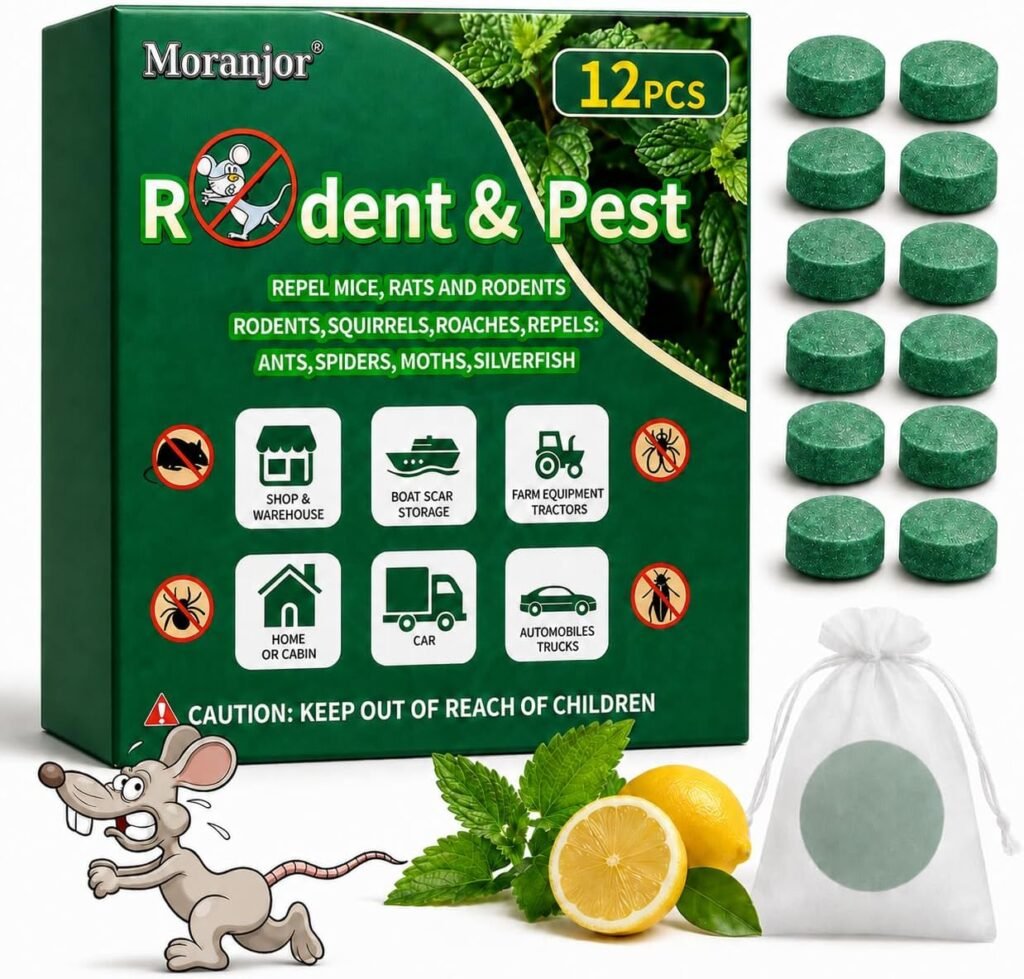 12-Pack Mice Repellent Balls – Long-Lasting Rodent & Pest Deterrent for Indoor & Outdoor Use, Repels Mice, Rats, Spiders & Roaches, Ideal for Cars, RVs, Garages, Sheds & Boats