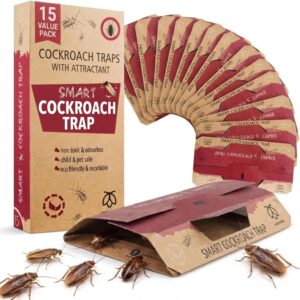 Pestmatic® Smart Cockroach Traps – 15 Pack | Sticky Traps with Food Bait, Non-Toxic & Safe