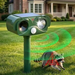 Solar Cat Repellent for Gardens UK – Ultrasonic Animal Scarer with Strobe Light & PIR Sensor, Waterproof Outdoor Deterrent for Cats, Foxes, Dogs, Squirrels, Birds & Moles