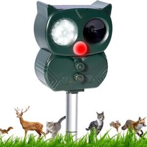 Ultrasonic Fox & Cat Deterrent for Gardens UK – 5-Mode Animal Repellent with USB & Solar Charging, IP65 Waterproof for Squirrels, Dogs, Cats, Foxes, Birds & Moles