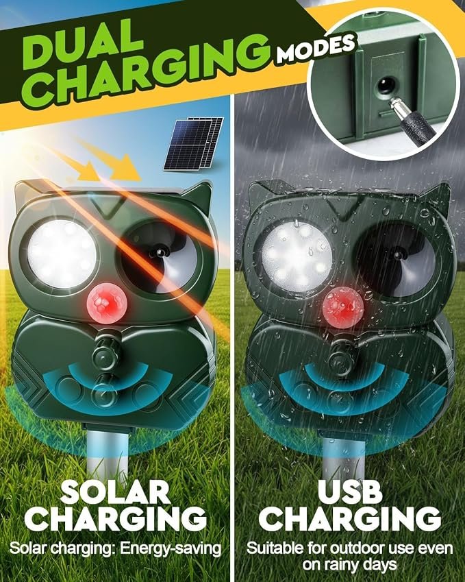Ultrasonic Fox & Cat Deterrent for Gardens UK – 5-Mode Animal Repellent with USB & Solar Charging, IP65 Waterproof for Squirrels, Dogs, Cats, Foxes, Birds & Moles - Image 2