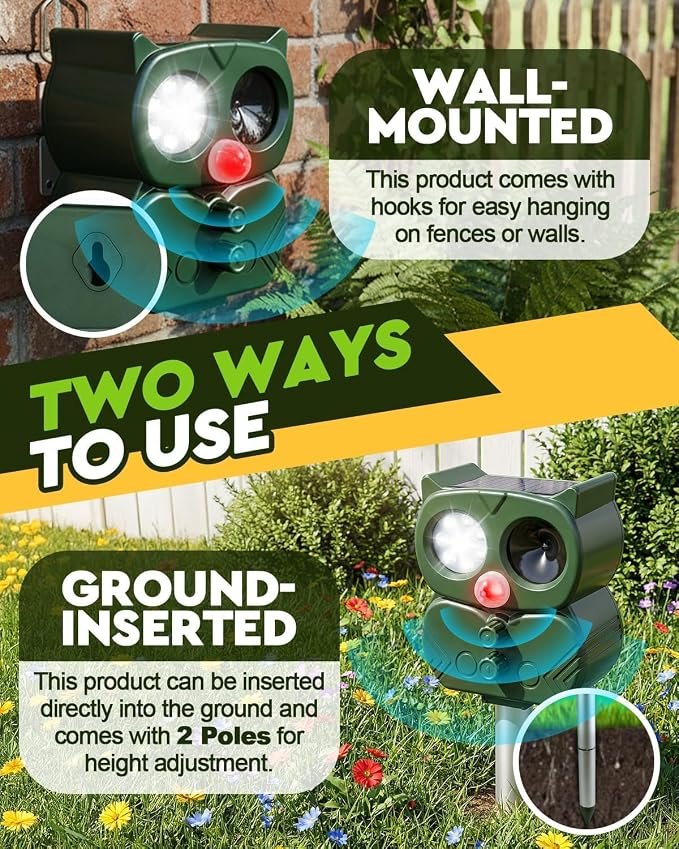 Ultrasonic Fox & Cat Deterrent for Gardens UK – 5-Mode Animal Repellent with USB & Solar Charging, IP65 Waterproof for Squirrels, Dogs, Cats, Foxes, Birds & Moles - Image 3