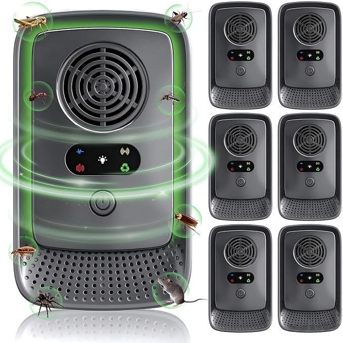 6-Pack Ultrasonic Pest Repeller Plug-in | 4-Mode Pest Control for Mice, Insects, Spiders & Mosquitoes | Safe for Kids & Pets