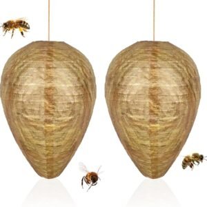 2-Pack Hanging Fake Wasp Nest Decoys, Waterproof Wasp Repellent for Outdoor Gardens