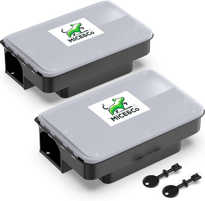 2-Pack Rat and Mouse Bait Boxes with Clear Lids, Rodent Bait Stations