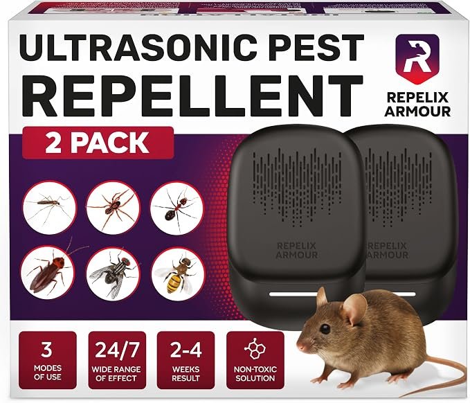 Ultrasonic Mice & Rat Repeller 2-Pack – 3-Mode Indoor Rodent Plug-In (Black Matte)